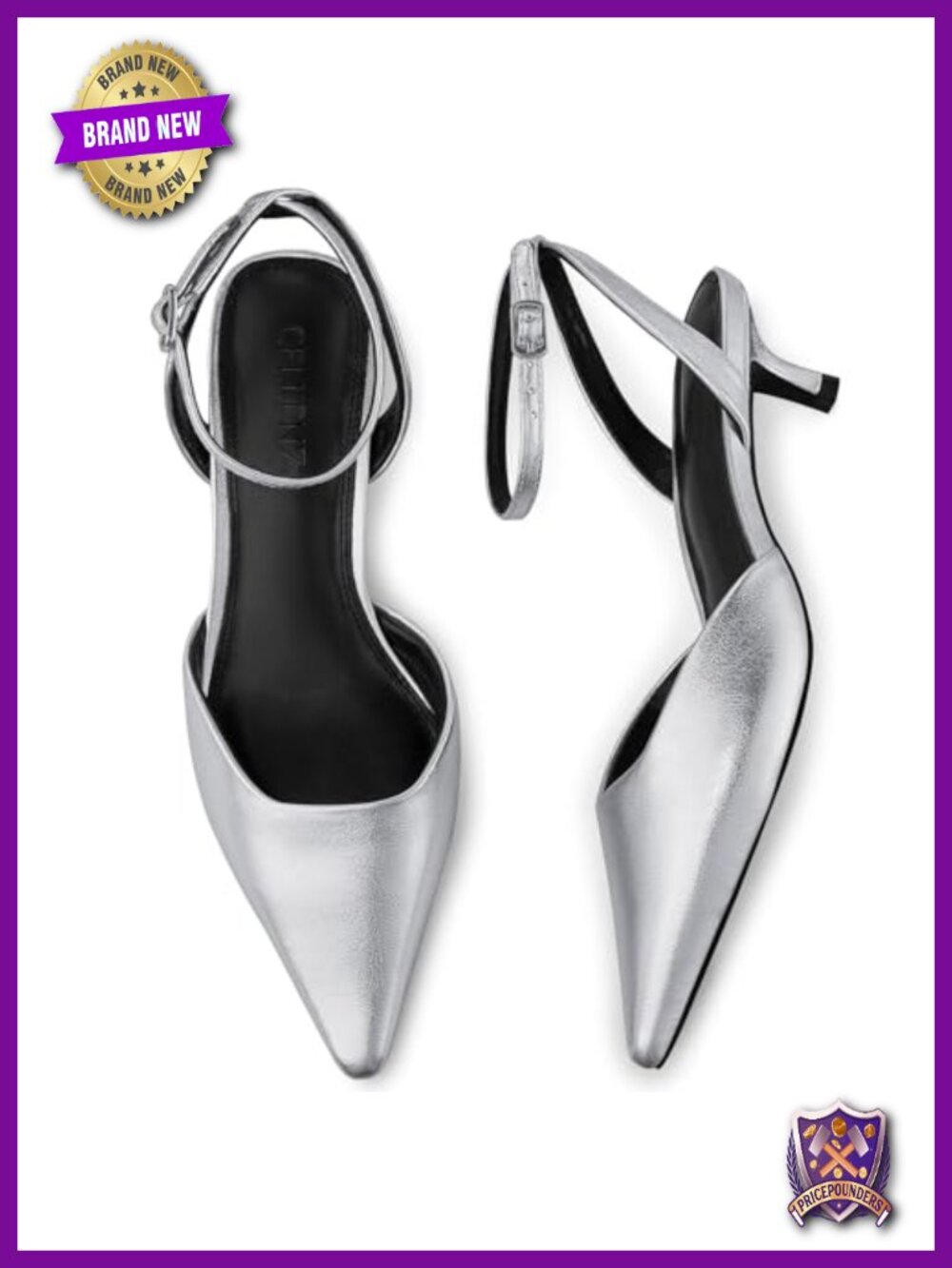 1.97" Kitten Heel Pointed Toe Pumps with Ankle Strap PU Leather
